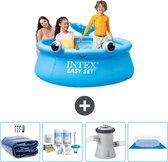 Intex Rond Opblaasbaar Easy Set Zwembad - 183 x 51 cm - Blauw - Walvis - Inclusief Solarzeil - Onderhoudspakket - Zwembadfilterpomp - Grondzeil