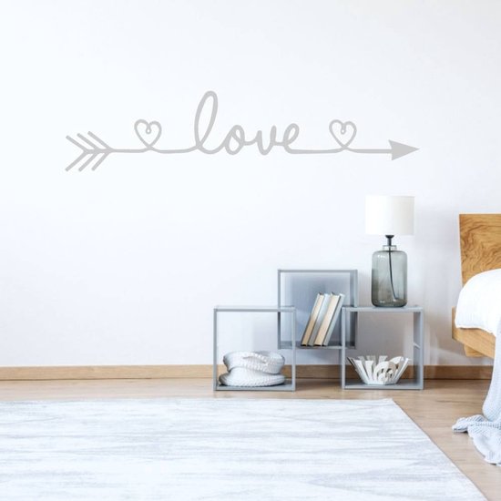 Muursticker Love met hartje - Bruin - 120 x 27 cm slaapkamer woonkamer