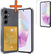 Coque adaptée pour Samsung A35, porte-cartes, résistante aux chocs, avec protecteur d'écran – Coque adaptée pour Samsung Galaxy A35 5G, coque avec porte-cartes – Transparent