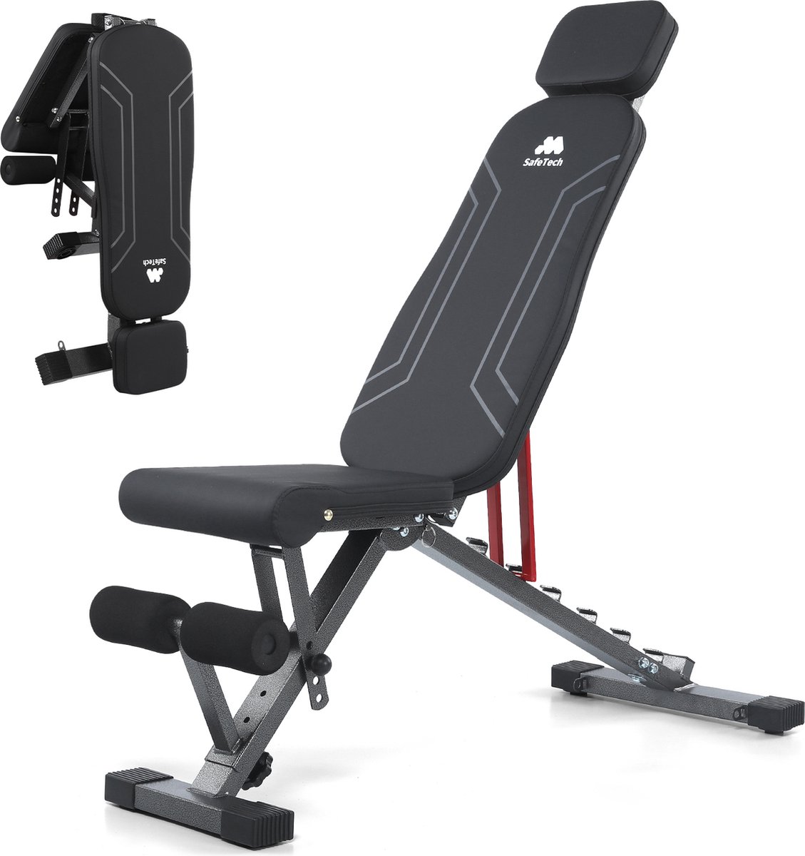 Bol.com SafeTech Halterbank - Fitnessbank - Inklapbaar - Trainingsbank - Zwart aanbieding