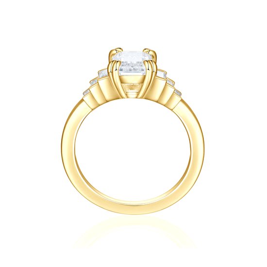 Rectanglo - 14k Geelgouden Smaragd Geslepen Moissanite Ring met Baguette Accenten - 1.75