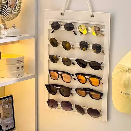 Opslag voor zonnebrillen, organizer voor zonnebrillen, viltmateriaal, brillenopslag voor het ophangen van de bril, brillendisplay (wit)