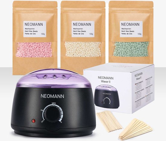 NEOMANN Waxer II Waxing Set - Waxapparaat met Teflon Coating + 300g Parels + 20 Spatels voor Professioneel Ontharen met Wax Waxverwarmer