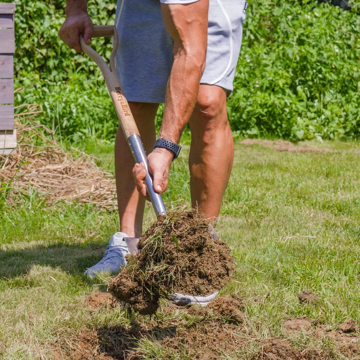 tuinspade, roestvrijstalen kop voor harde, steenachtige grond en 110 cm houten schop met D-handvat voor tuinieren, kamperen, verplanten