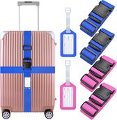 4 stuks kofferriem, kofferband, 4 x 2 m kofferband riem, kofferband met 2 stuks adreslabel koffer riem bagage strap antislip bagageband voor koffer
