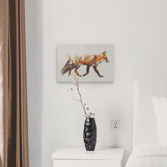 Artaza Peinture sur toile Renard marchant dans une forêt - 30 x 20 - Klein - Photo sur toile - Impression sur toile