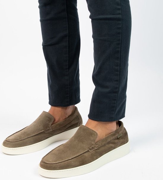 Manfield - Heren - Kaki suède loafers - Maat 42