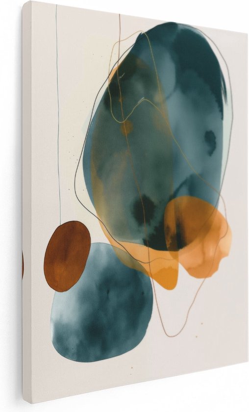 Artaza Canvas Schilderij Abstract Kunstwerk met Blauwe, Oranje en Bruine Kleuren - 90x120 - Wanddecoratie - Foto Op Canvas - Canvas Print