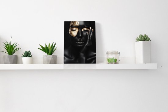 Artaza Peinture sur toile Femme avec maquillage noir et doré sur son visage – 30 x 40 – Klein – Photo sur toile – Impression sur toile