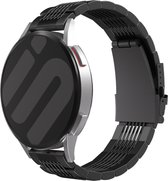 Strap-it Luxe stalen schakel band 20mm - geschikt voor Samsung Galaxy Watch 6 (Classic) / Watch 5 Pro / Watch 4 / Watch 3 41mm / Watch 1 42mm / Active (2) / Gear Sport - Polar Ignite / Unite - Amazfit Bip / GTS - zwart