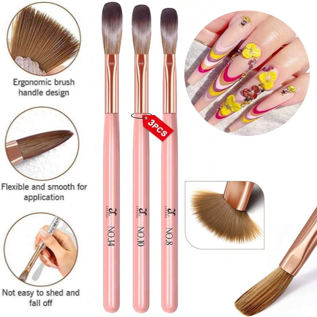 Goedkoopste GUAPÀ® Acryl Penseel | 3 Acrylic Brushes | Nagel Penselen | Nail Art penselen | Nail Brush | Nepnagels | Acrylic Nails | Acryl Brush Nr 8, Nr 10, Nr 14 | Acryl Forms | 3 Acryl Penselen Roze