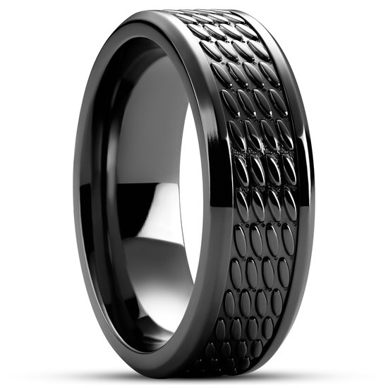 Hyperan | 8 mm Zwarte Titanium Ring met Ovaal Patroon