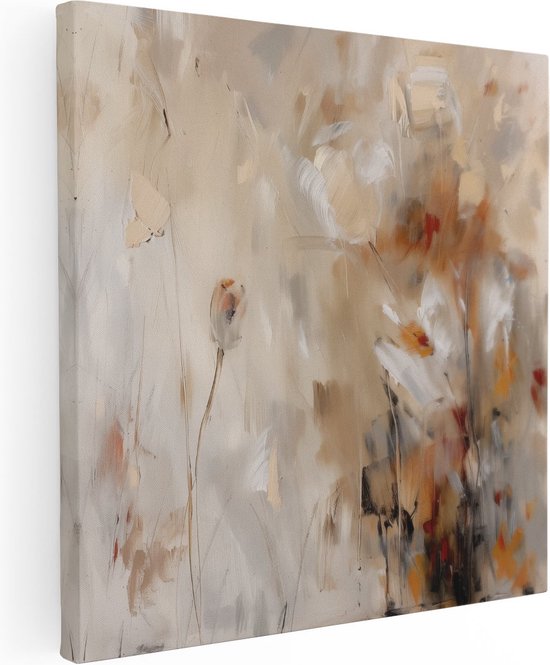 Artaza Canvas Schilderij Abstract Kunstwerk van Bloemen - 80x80 - Groot - Foto Op Canvas - Canvas Print