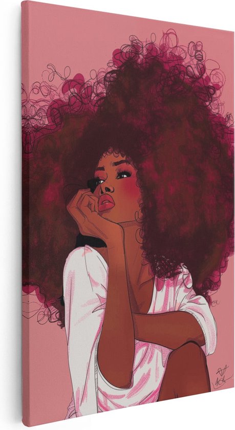 Artaza Canvas Schilderij Zwarte Vrouw met een Krullende Afro - 20x30 - Klein - Foto Op Canvas - Canvas Print