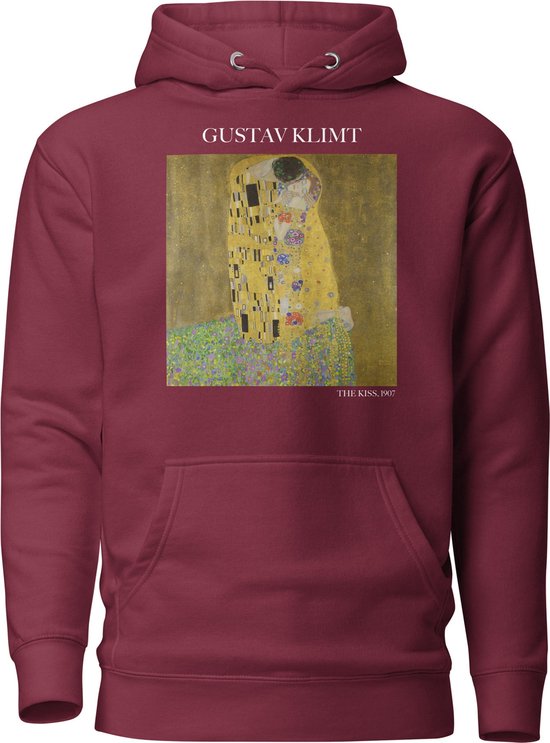 Gustav Klimt 'De Kus' ("The Kiss") Beroemd Schilderij Hoodie | Unisex Premium Kunst Hoodie | Maroon | M