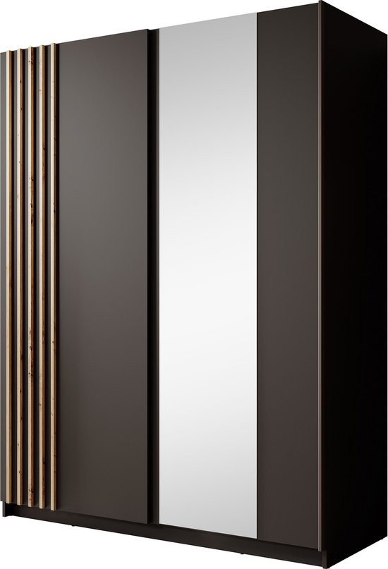 Meubella - Armoire Boets - Zwart - Chêne - 150 cm - Avec miroir