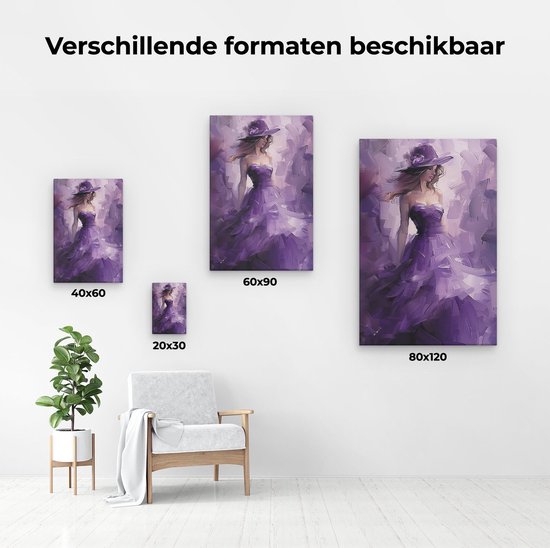 Artaza Tableau sur toile Femme dans une robe violette avec un chapeau - 40x60 - Décoration murale - Photo sur toile - Impression sur toile
