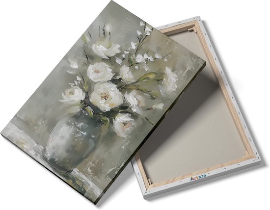 Artaza Peinture sur toile Fleurs Witte dans un vase – 80 x 120 – Groot – Photo sur toile – Impression sur toile
