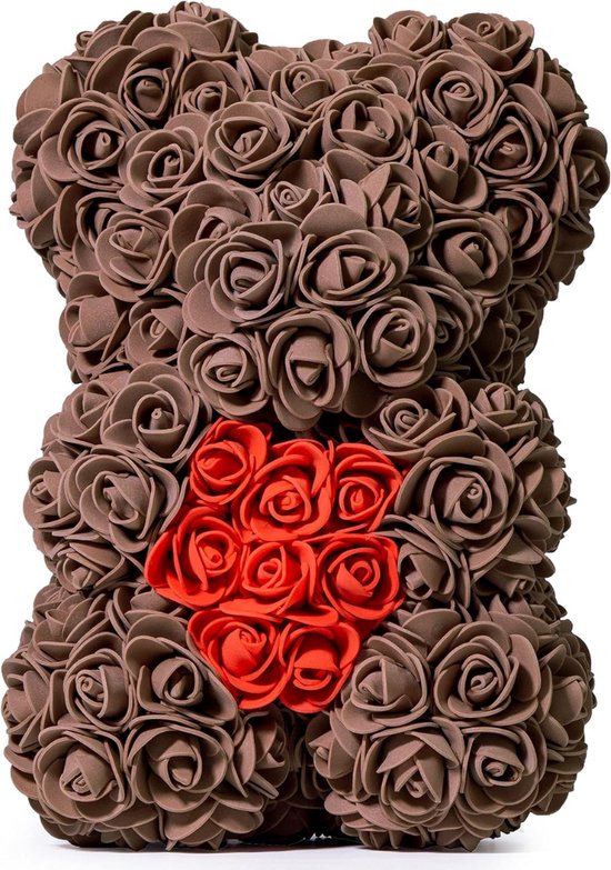 Luxe Rozenbeer - Chocolade Bruin - 25 CM - Rose Bear - Rose Teddy - Valentijn - Moederdag - Rozen Teddy Beer