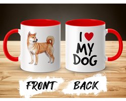 Mok rood/wit Shiba Inu dog - I love my dog / dog lover / dogs - ik hou van mijn hond / hondenliefhebber / honden