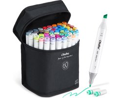 foto van Ohuhu - Alcohol based Art markers - Fine & Chisel – set van 60 + Blender + etui