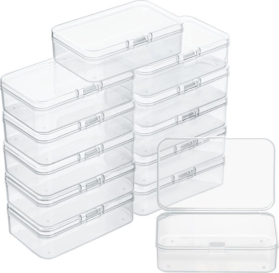 Belle Vous (12 Pak) Kleine Doorzichtige Plastic Container Doosjes met Gescharnierd Deksel - L8,5 x B5,5 x H5,2 cm - Stapelbare Mini Bakjes voor Pillen, Kralen, Sieraden & Hobby Items