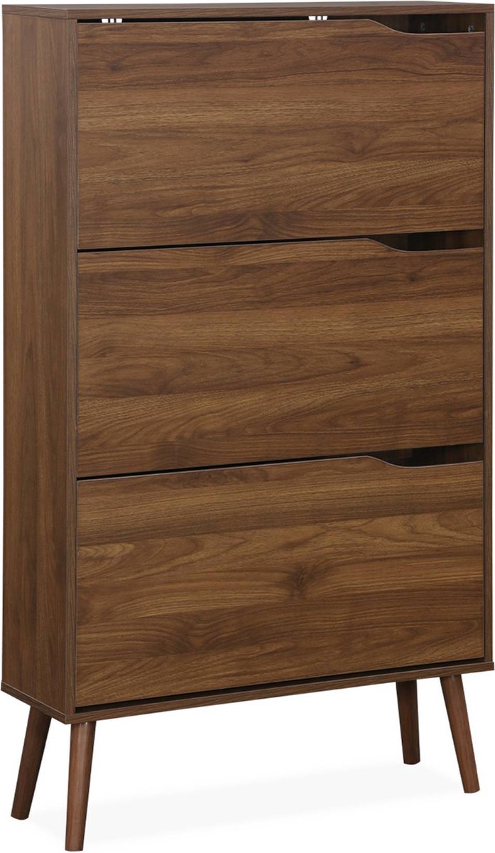 sweeek - Schoenenkast met 3 kleplades houtdecor voor 18 paar schoenen 75cm - nepal