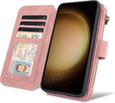 CaseMania Bookcase hoesje geschikt voor iPhone 15 - Effen Roze - Kunstleer - Portemonnee met 14 Vakjes voor Pasjes en Ritsvak