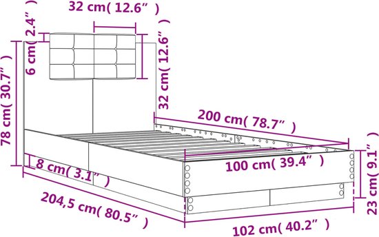 vidaXL - Bedframe - met - hoofdbord - bewerkt - hout - wit - 100x200 - cm