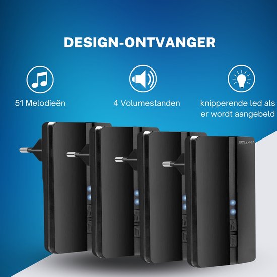 Bell4U Kinetische Draadloze Deurbel Zonder Batterijen - Plug & Play - 4 Ontvangers - Waterdicht - Bereik Tot 100 Meter — afbeelding 2