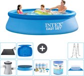 Intex Rond Opblaasbaar Easy Set Zwembad - 305 x 76 cm - Blauw - Inclusief Pomp Afdekzeil - Onderhoudspakket - Filter - Grondzeil - Solar Mat - Ladder - Voetenbad