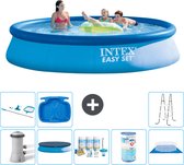 Intex Rond Opblaasbaar Easy Set Zwembad - 396 x 84 cm - Blauw - Inclusief Pomp Afdekzeil - Onderhoudspakket - Filter - Grondzeil - Schoonmaakset - Ladder - Voetenbad