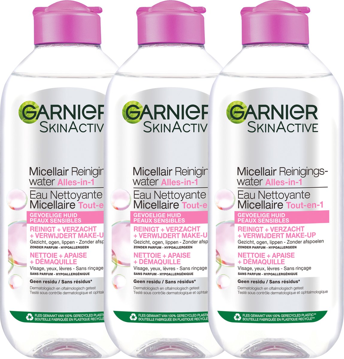 Garnier SkinActive - Micellair Reinigingswater voor de Gevoelige Huid - 3 x 400ml - Voordeelverpakking Micellair Water - Garnier