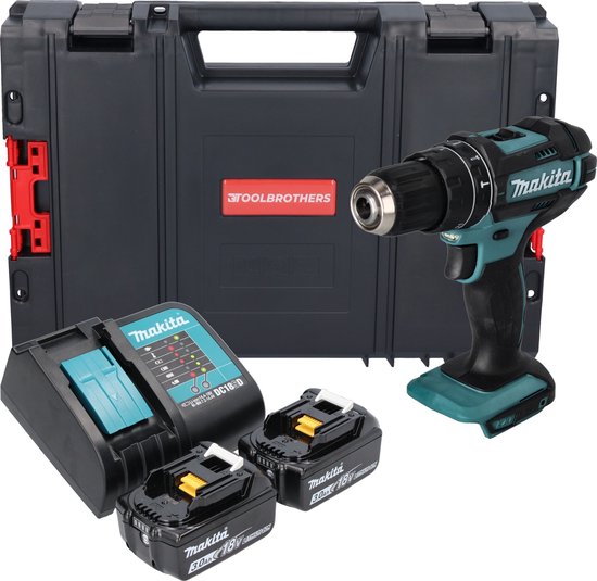 Makita DHP 482 SFJ-R accu klopboormachine 18 V 62 Nm + 2x accu 3.0 Ah + lader + RHINO