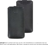 Hoesje Geschikt voor iPhone 13 Pro Max - Echt Leer - insteek hoesje cover Geribbeld Zwart