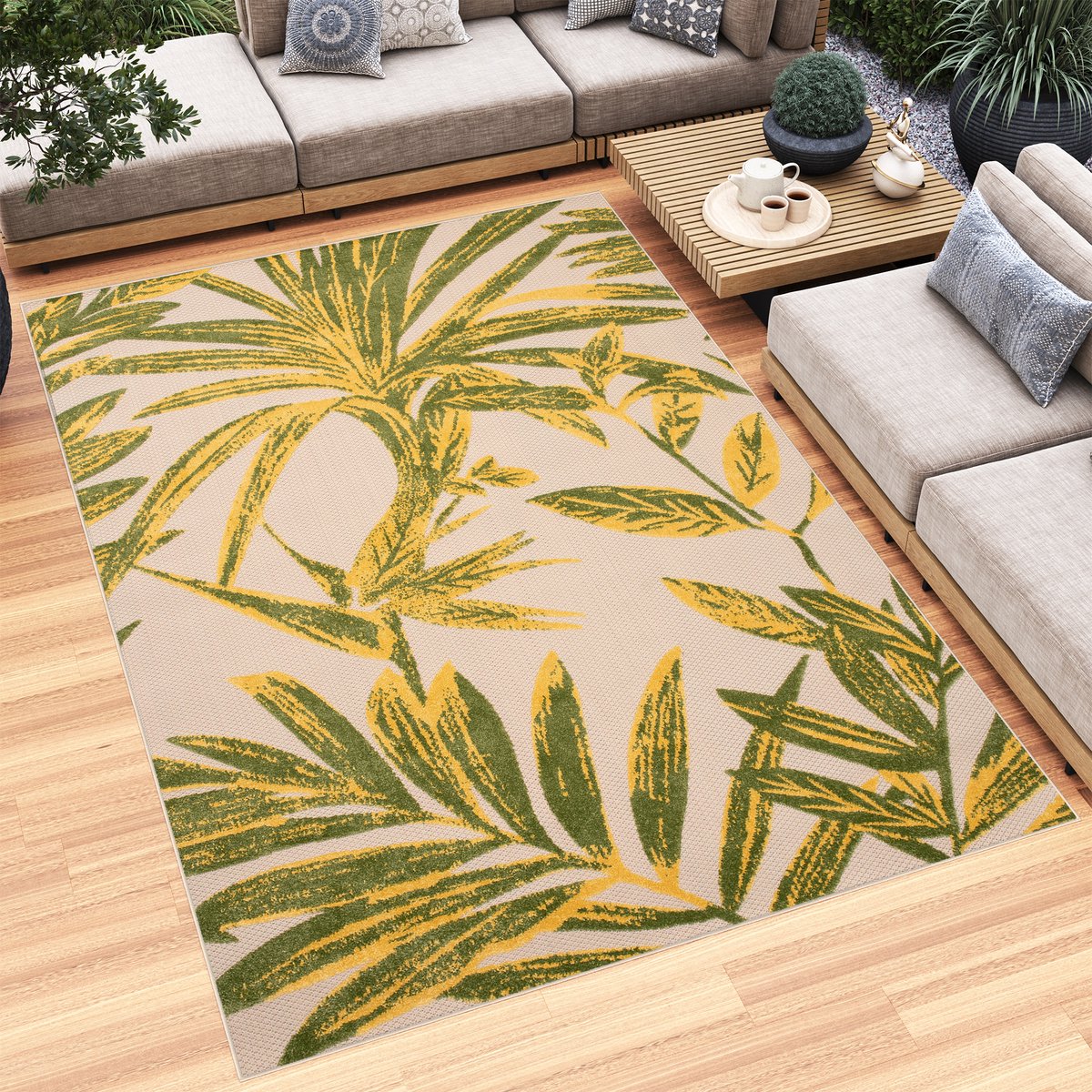 Tapiso Patio Indoor Tapijt Tuintapijt Creme Buiten Buitenkleed Planten Maat- 140x200