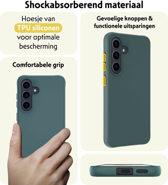 Coque en silicone TPU vert foncé avec boutons et découpes fonctionnelles, prise en main confortable.