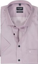 OLYMP modern fit overhemd - korte mouw - popeline - wit met blauw en roze dessin - Strijkvrij - Boordmaat: 39