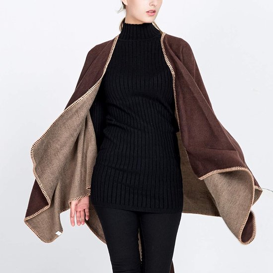 Châle-poncho Pour Femme - En Coton/élasthanne, Longueur 80cm - Avec Boucles De Fixation - Cardigan Ouvert élégant Pour Automne/hiver