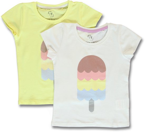 Lemon Beret 2 t-shirts meisjes - geel - wit - 150841 - maat 140