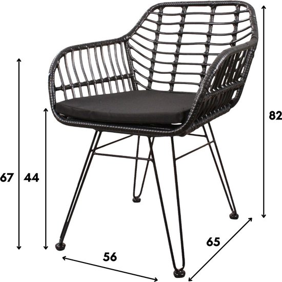 Tuinstoel Moda DLX - terrasstoel - stoel - armstoel - zwart - wicker - rotan - metaal - buiten - tuin - met armleuning
