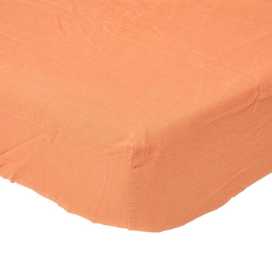 Homescapes Drap-housse grand bonnet en lin lavé Orange – 150 x 200 cm