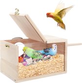 Parkietennestbox Schattig vogelhuis: vogelnest kweekbox transparant design massief houten papegaaienkweekbox voor dwergpapegaaien parkieten parkieten dwergpapegaaien 12 x 12 x 19,5 cm