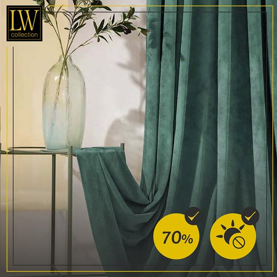 Woaboy Luxe Fluwelen Verduisteringsgordijnen Donkergroen - Set Van 2 Stuks 140x245 Cm Met Ringen