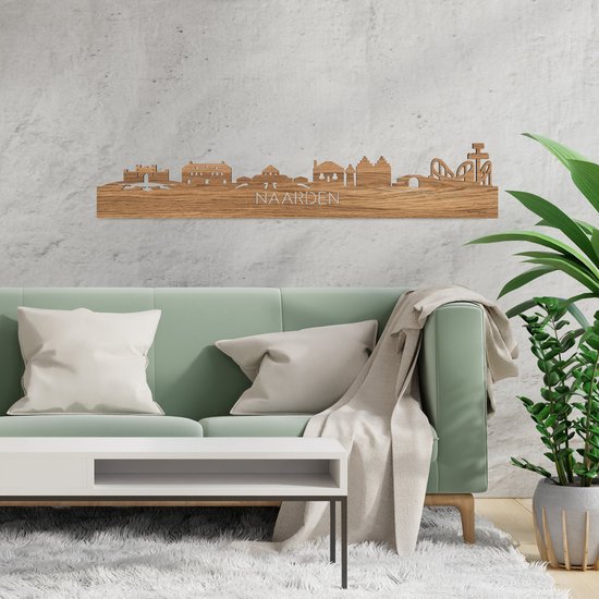Skyline Naarden Eikenhout - 120 cm - Woondecoratie - Wanddecoratie - Meer steden beschikbaar - Woonkamer idee - City Art - Steden kunst - Cadeau voor hem - Cadeau voor haar - Jubileum - Trouwerij - WoodWideCities