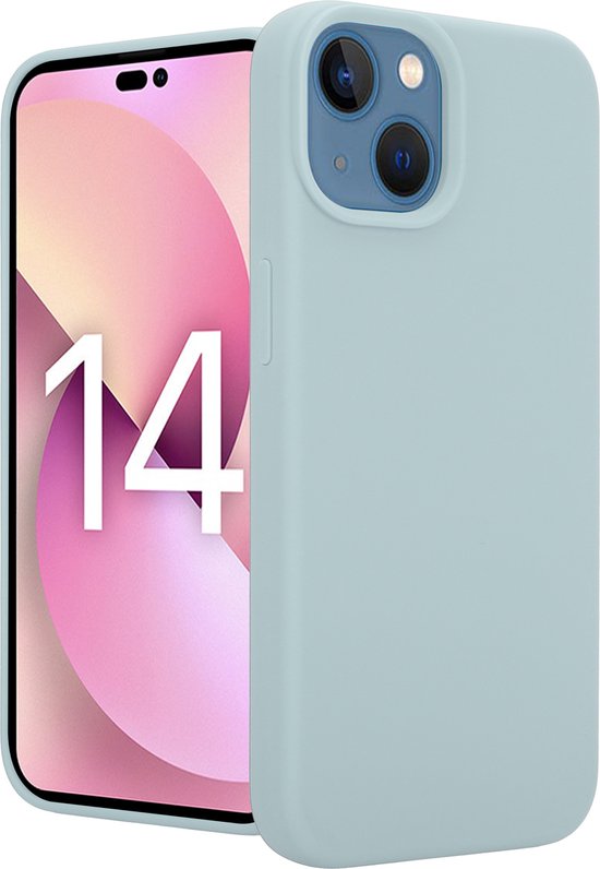 Coque de téléphone Coverzs adaptée à la coque iPhone 14 - Coque de Luxe en silicone liquide - Protection optimale - siliconen hoesje - Gris bleu