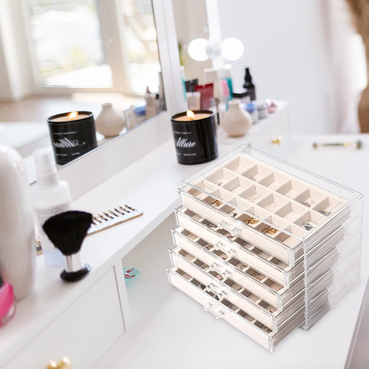ProCase Acryl Oorbel Opbergorganizer Sieraden Organizer Doos Met 5 Laden Stapelbare Houder Clear Earring Case Verstelbare Trays Voor Vrouwen Op Dresser Vanity Warmwit Lagen 1558050380 ProCase Acryl Oorbel Opbergorganizer Sieraden Organizer Doos Met 5 Laden Stapelbare Houder Clear Earring Case Verstelbare Trays Voor Vrouwen Op Dresser Vanity Warmwit Lagen 1558050380
