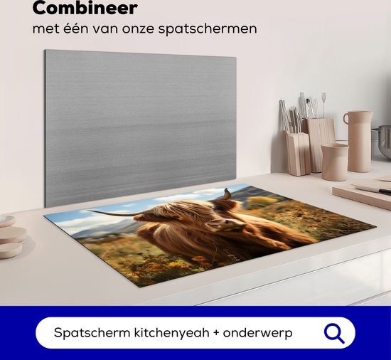 KitchenYeah® Inductie beschermer 81x52 cm - Schotse hooglander - Dier - Natuur - Kookplaataccessoires - Afdekplaat voor kookplaat - Inductiebeschermer - Inductiemat - Inductieplaat mat