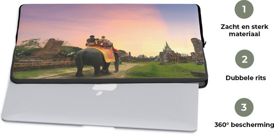 Laptophoes 17 inch - Olifant - Dieren - Dorp - Natuur - Laptop sleeve - Binnenmaat 42,5x30 cm - Zwarte achterkant