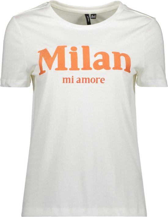 Vero Moda T-shirt Vmmay Francis Ss Top Box Jrs 10314873 Snow White/milan Dames Maat - L